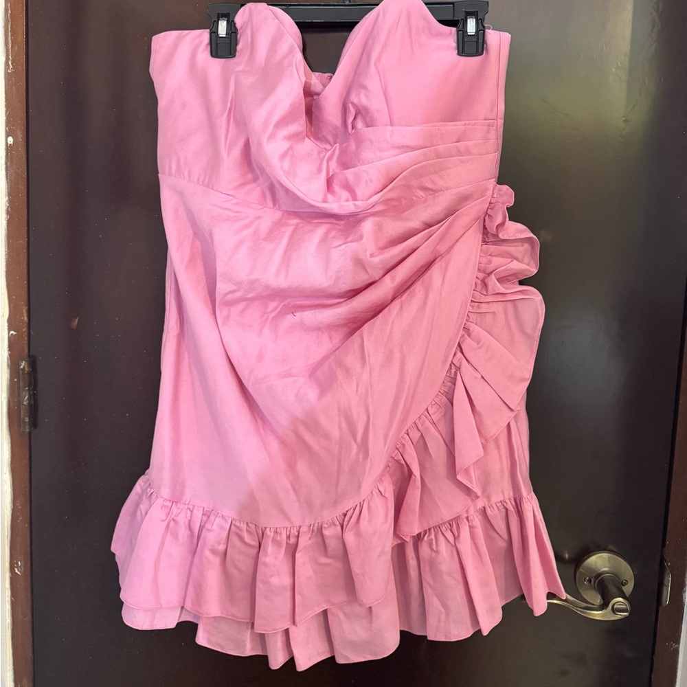 Pink Strapless Ruffled Mini Dress